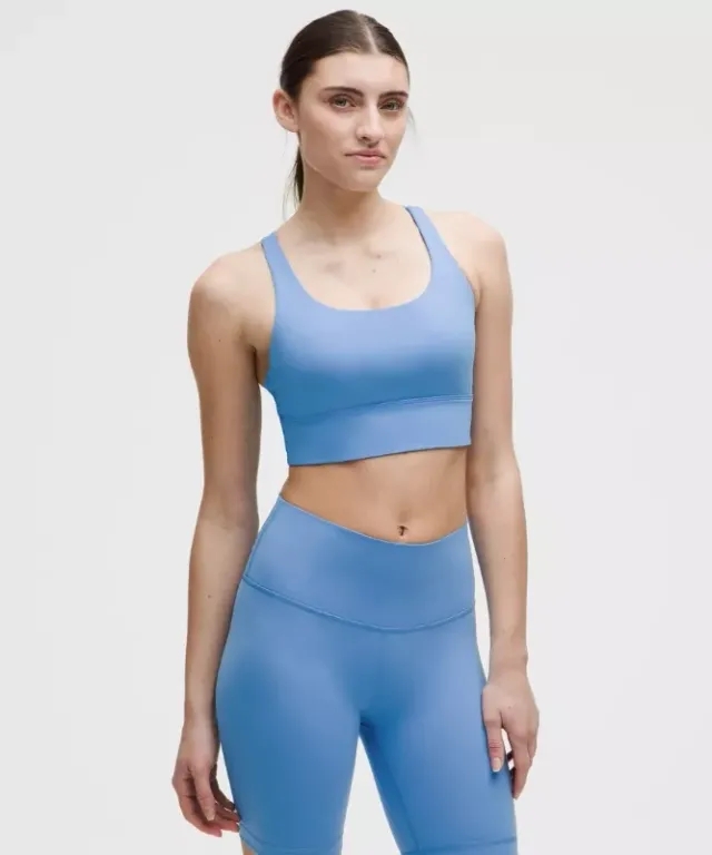 lululemon – Women's Energy Longline Sports Bra Medium Support, B-D Cups – Color Blue – Size 10