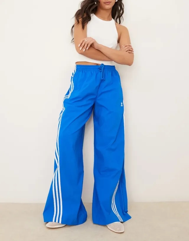 Adidas Originals Three Stripe Oversized Track Pants In Blue