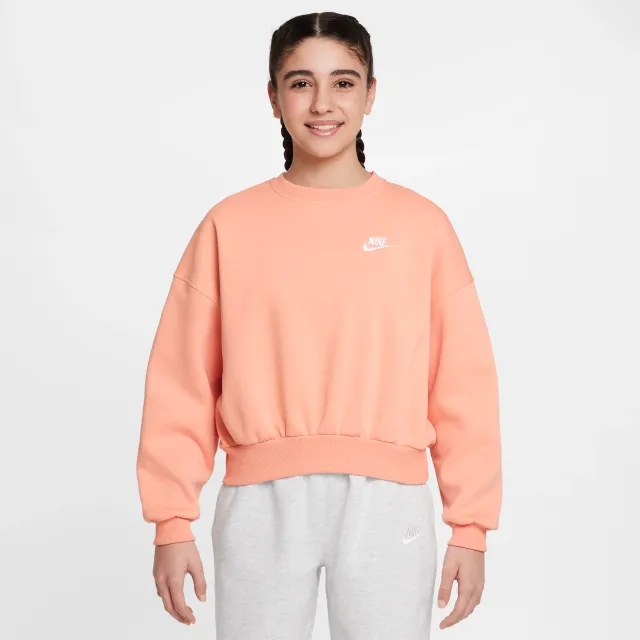 Nike Sportswear Club Fleece Girls' Boxy Crew-Neck Sweatshirt - Orange - Fleece > Club Fleece