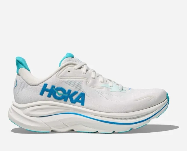 Hoka Men's Clifton 10 Road Running Shoes In White/Skyward Blue