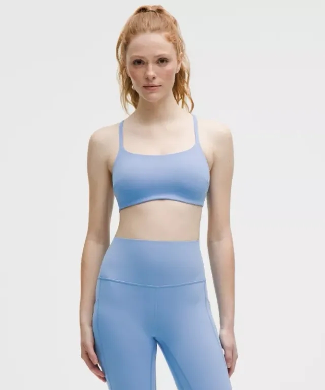 lululemon – Women's Wunder Train Strappy Racer Sports Bra Light Support, C/D Cup – Color Blue – Size 10