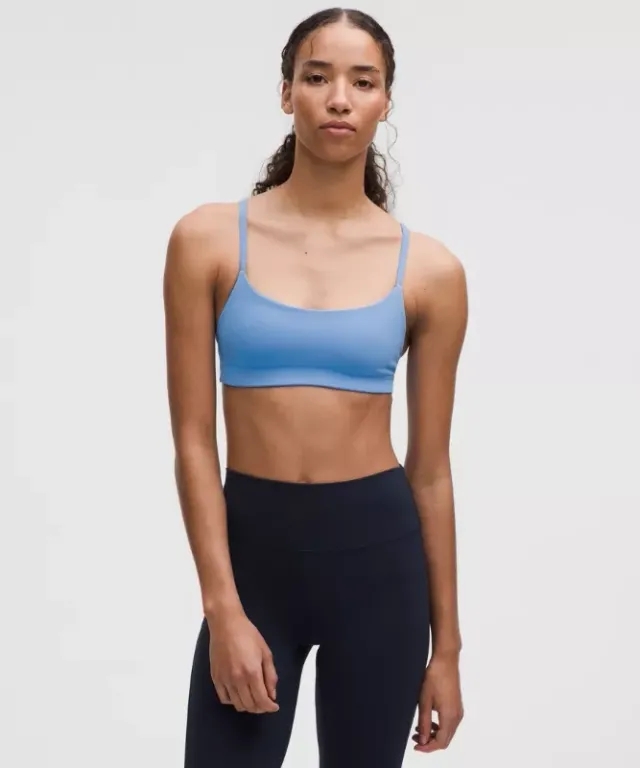 lululemon – Women's Wunder Train Strappy Racer Sports Bra Light Support, A/B Cup – Color Blue – Size 10