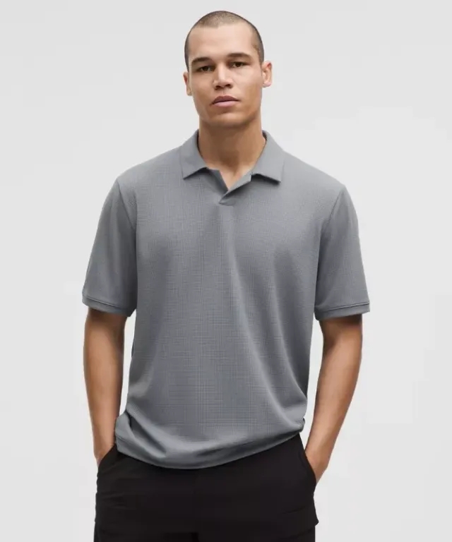 lululemon – Men's Textured Mesh Short-Sleeve Polo Shirt – Color Grey – Size L