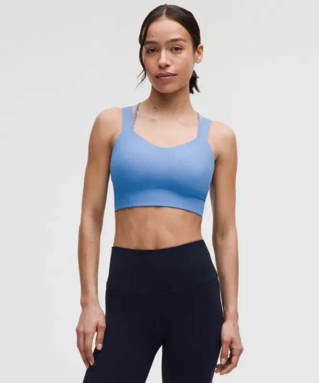 lululemon – Women's Like a Cloud Ribbed Longline Sports Bra Light Support, D/DD Cup – Color Blue – Size 10