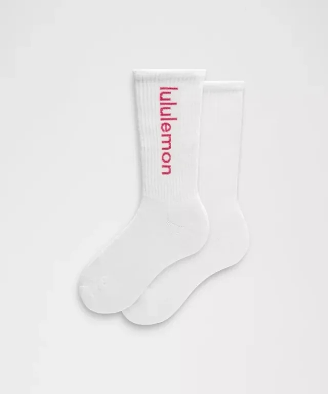 lululemon – Unisex Daily Essential Crew Socks Wordmark – Color White – Size L