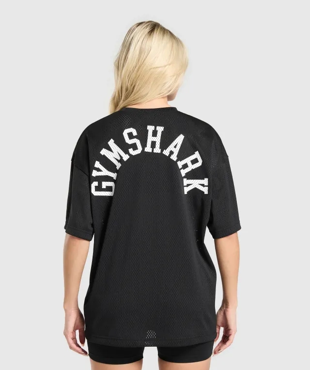  Mesh Graphic Oversized T-Shirt - Black