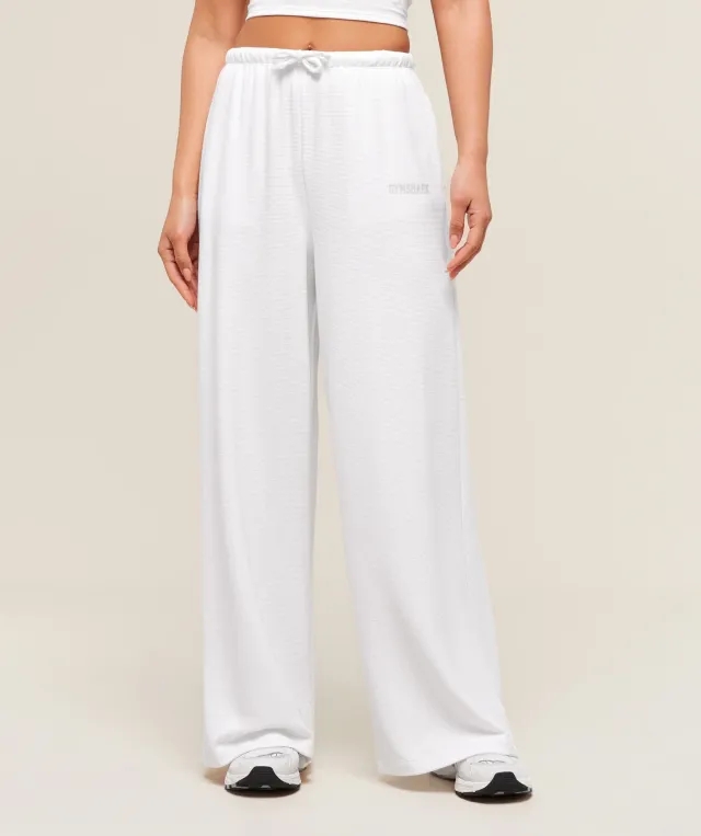  Waffle Wide Leg Pants - White