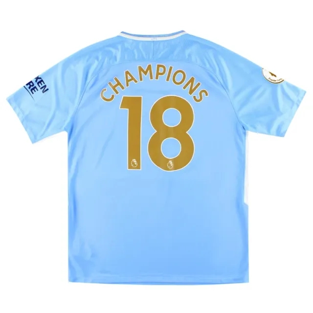 2017-18 Manchester City Nike Home Shirt Champions #18 XL - Manchester City / Excellent / XL