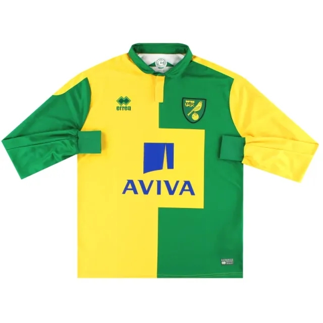 2015-16 Norwich City Errea Home Shirt L/S *Mint* L - Norwich City / Mint / Large