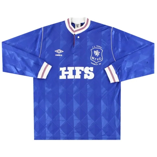 1987-89 Macclesfield Umbro 'Wembley 89' Match Issue Home Shirt #4 L - Macclesfield Town / Very good / Large