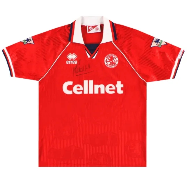 1995-96 Middlesbrough Errea Signed Home Shirt M - Middlesbrough / Excellent / Medium