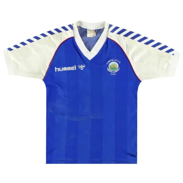 1986-87 Linfield Hummel Home Shirt #9 L.Boys - Irish Clubs / Good / Youth