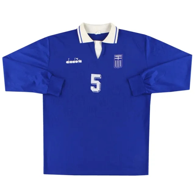 1994-95 Greece Diadora Match Issue Home Shirt L/S #5 XL - Greece / Excellent / XL