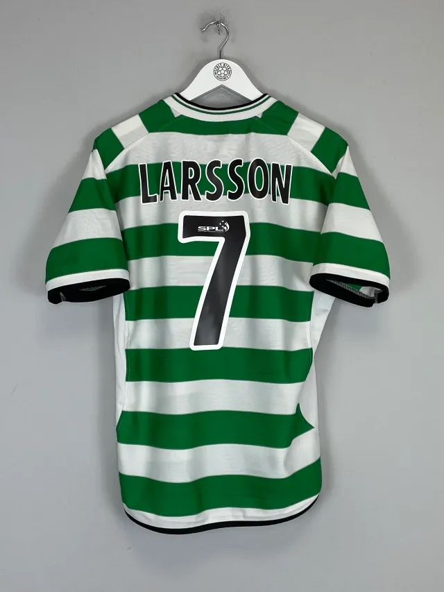 CULT KITS - 2001/03 CELTIC LARSSON #7 *TREBLE WINNERS* HOME SHIRT (M) UMBRO