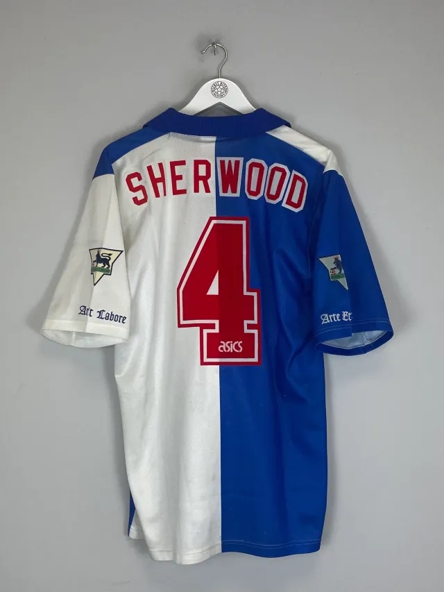 CULT KITS - 1995/96 BLACKBURN ROVERS SHERWOOD #4 HOME SHIRT (L) ASICS