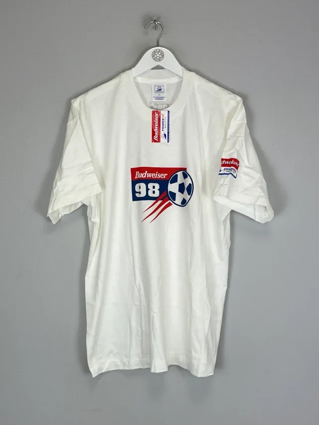CULT KITS - 1998 FRANCE 98 BUDWEISER WORLD CUP *BNWT* T-SHIRT (L) OM