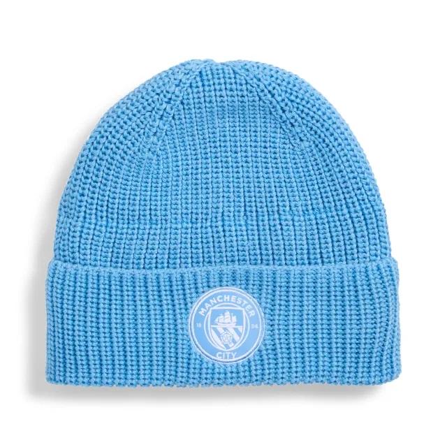 PUMA Manchester City Essentials Beanie Hat Unisex, Light Blue/White