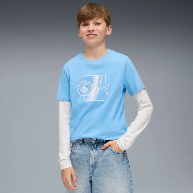 PUMA Manchester City Ftblculture T-Shirt Youth, Light Blue/White, size 11-12 Youth