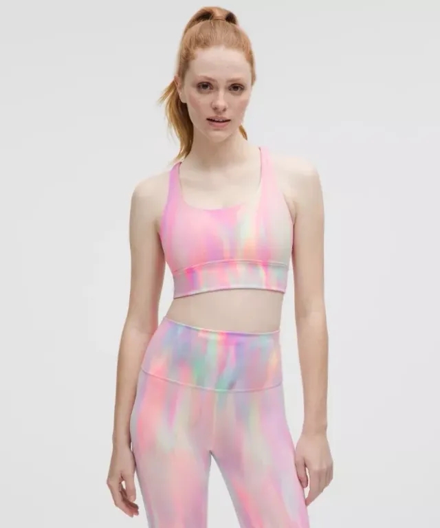 lululemon – Women's Energy Longline Sports Bra Medium Support, B-D Cups Wash – Color Pink – Size 10