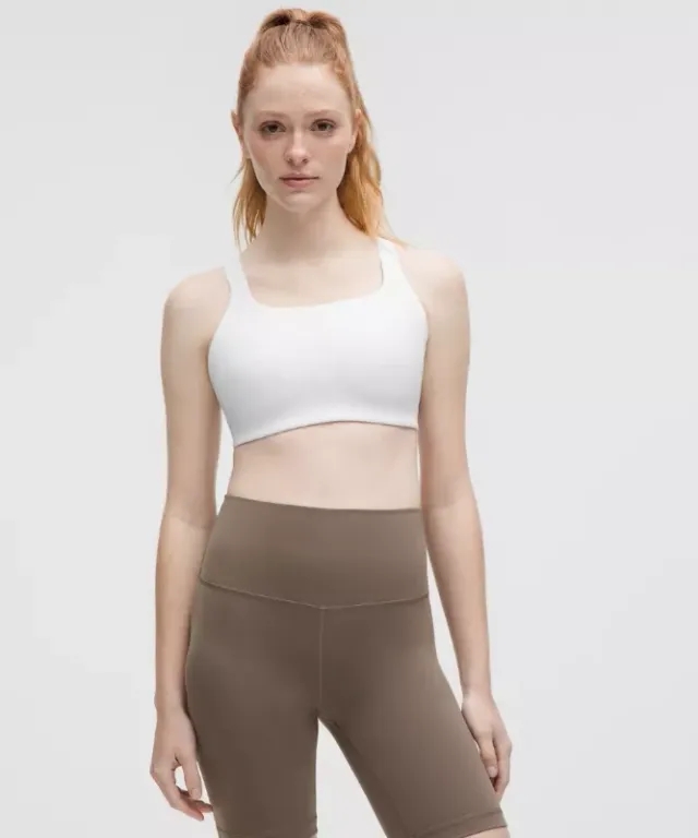 lululemon – Women's Ultralu Square-Neck Workout Sports Bra Medium Support, D/DD Cup – Color White – Size 10