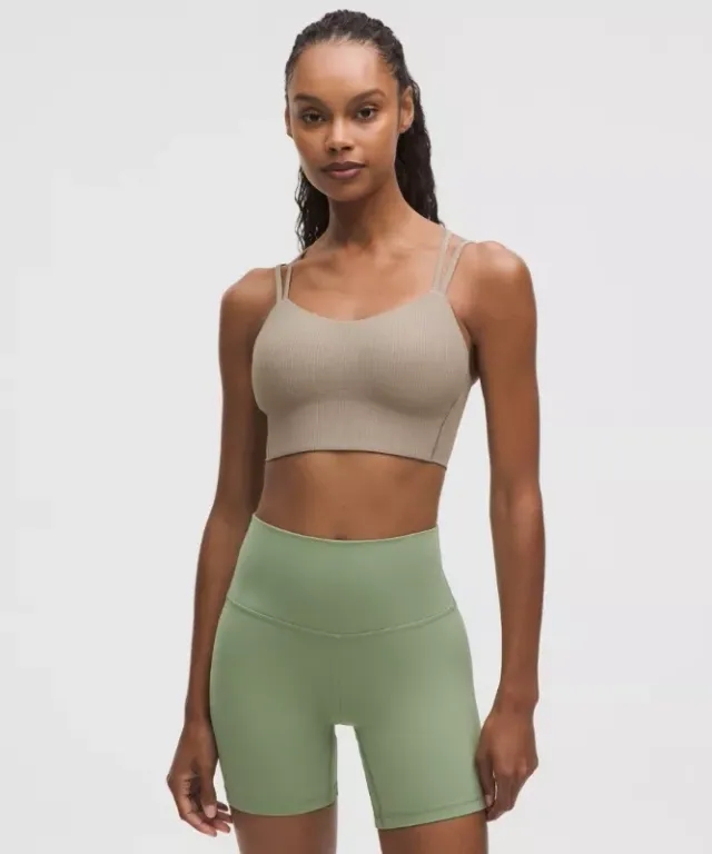 lululemon – Women's Like a Cloud Ribbed Longline Sports Bra Light Support, B/C Cup – Color Grey/Khaki – Size 10