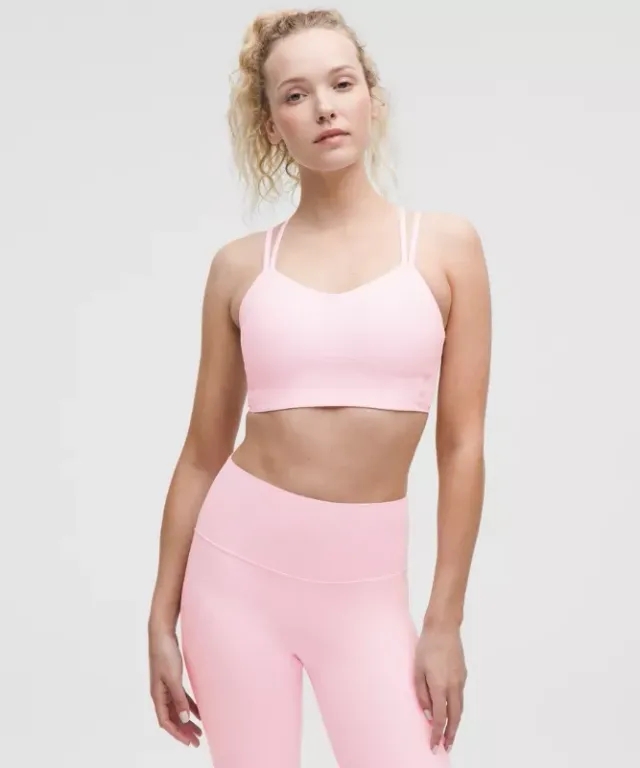 lululemon – Women's Like a Cloud Ribbed Longline Sports Bra Light Support, B/C Cup – Color Pink – Size 10