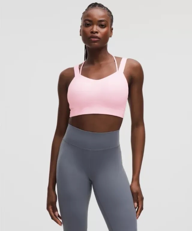 lululemon – Women's Like a Cloud Ribbed Longline Sports Bra Light Support, D/DD Cup – Color Pink – Size 10