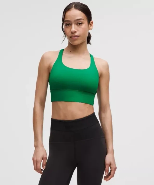 lululemon – Women's Energy Longline Sports Bra Medium Support, B-D Cups – Color Green – Size 10