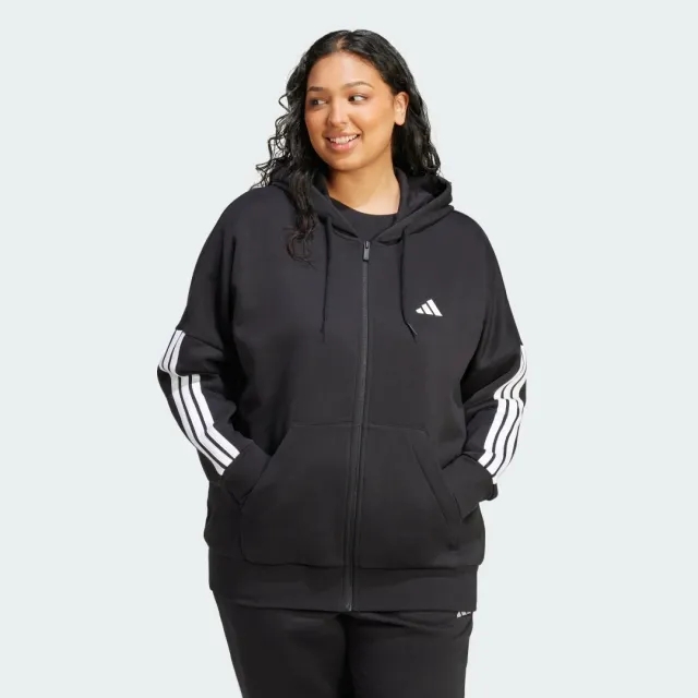 adidas Essentials 3-Stripes Full-Zip Fleece Hoodie (Plus Size)