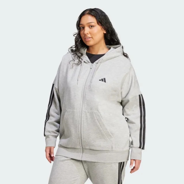 adidas Essentials 3-Stripes Full-Zip Fleece Hoodie (Plus Size)