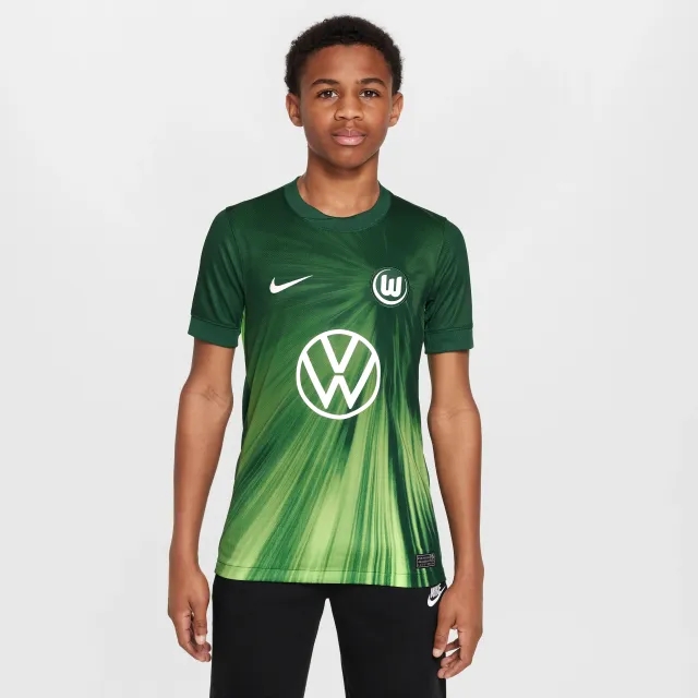 VfL Wolfsburg 2025/2026 Stadium Home Youth Nike Dri-FIT Football Replica Short-Sleeve Top - Green