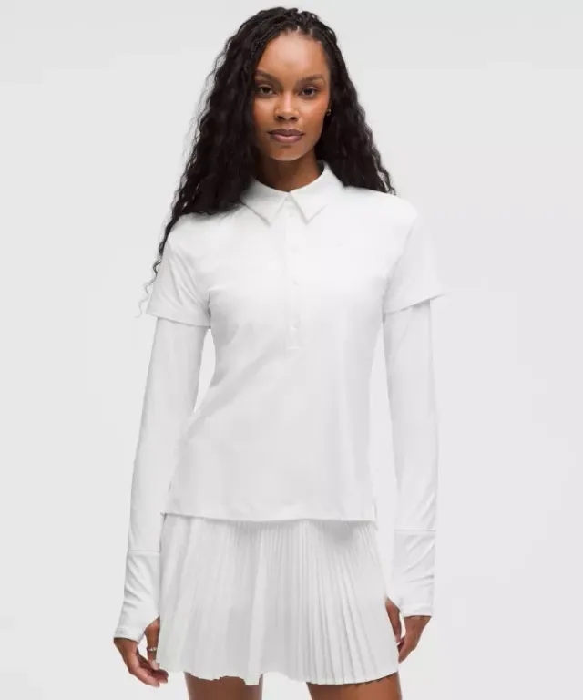 lululemon – Women's Quick-Dry Short-Sleeve Polo Shirt Straight Hem – Color White – Size 0