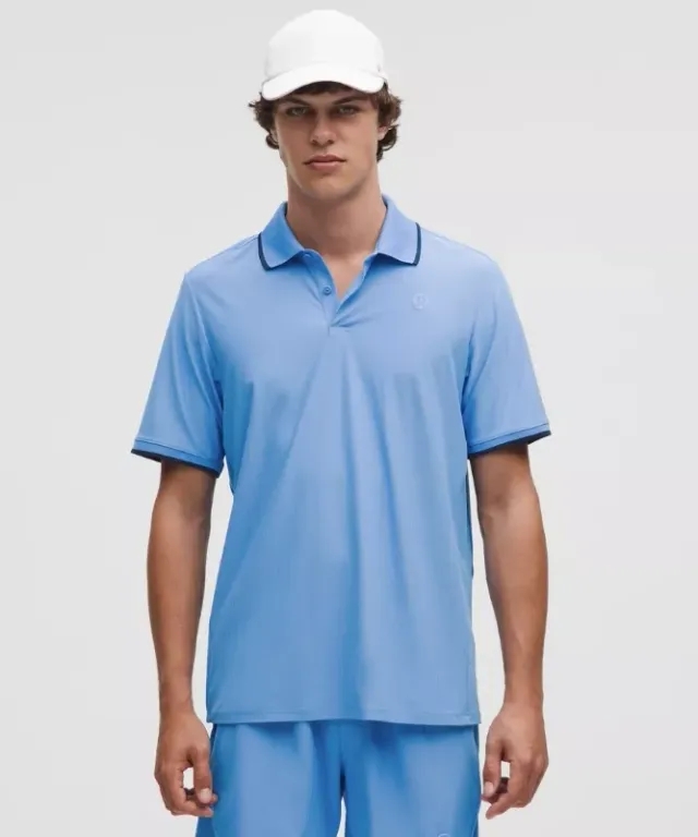 lululemon – Men's UV-Protective Striped Tennis Polo Shirt – Color Blue – Size L