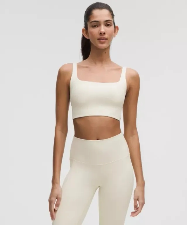 lululemon – Women's Bend This Ribbed Scoop and Square Sports Bra Light Support, A-C Cups – Color White – Size L/XL