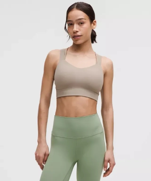 lululemon – Women's Like a Cloud Longline Sports Bra Light Support, D/DD Cup – Color Grey/Khaki – Size 10