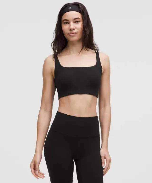 lululemon – Women's Bend This Ribbed Scoop and Square Sports Bra Light Support, A-C Cups – Color Black – Size L/XL