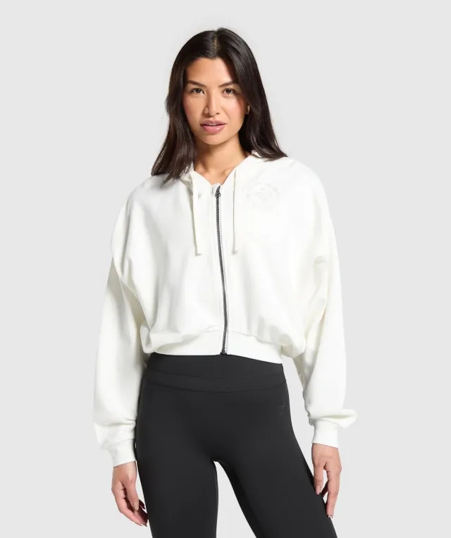  Lifestyle Club Graphic Zip Up Hoodie - Soft White