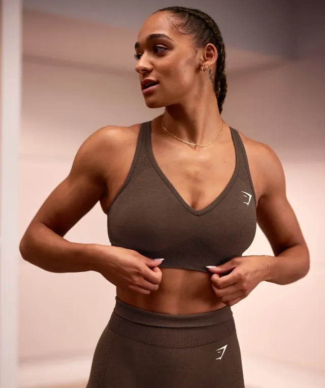  Vital Seamless V Neck  Sports Bra - Espresso Marl