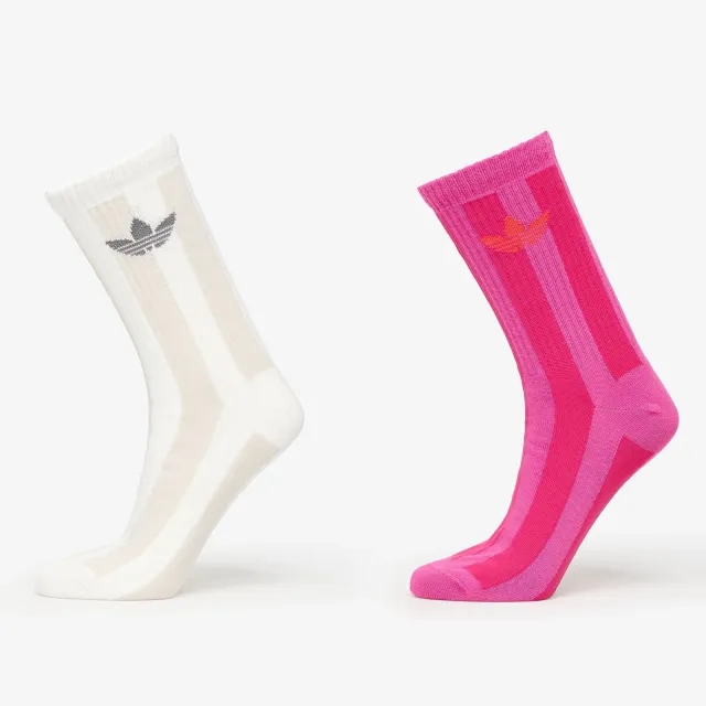 Adidas Striped Crew Socks 2-Pack Off White/ Signal Green S