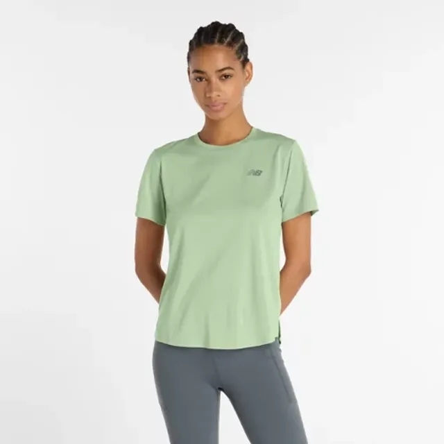 New Balance Women's Athletics T-Shirt in Green Poly Knit