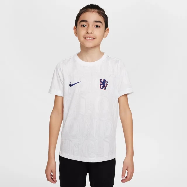 Chelsea F.C. Academy Pro Older Kids' Nike Dri-FIT Football Pre-Match Top - White - Polyester