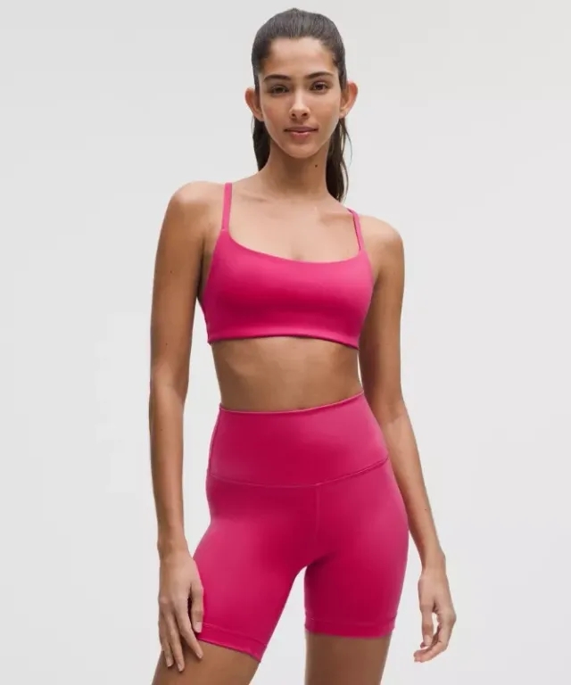 lululemon – Women's Wunder Train Strappy Racer Sports Bra Light Support, A/B Cup – Color Pink – Size 10