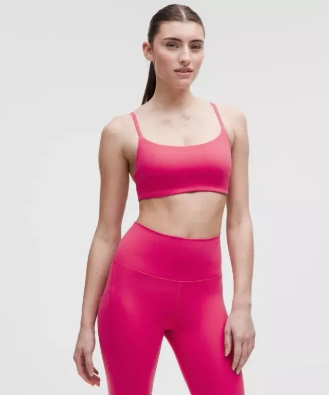 lululemon – Women's Wunder Train Strappy Racer Sports Bra Light Support, C/D Cup – Color Pink – Size 10