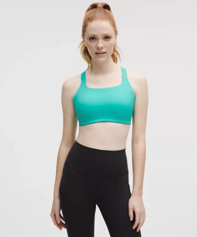 lululemon – Women's Ultralu Square-Neck Workout Sports Bra Medium Support, D/DD Cup – Color Printed – Size 10