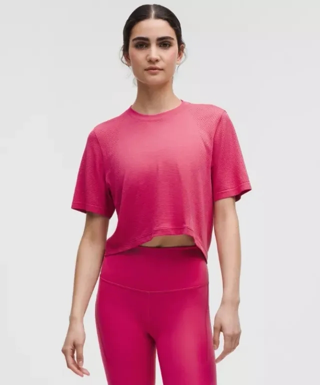 lululemon – Women's Swiftly High-Low Cropped Short-Sleeve Shirt – Color Pink – Size 10