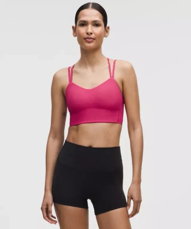 lululemon – Women's Like a Cloud Ribbed Longline Sports Bra Light Support, B/C Cup – Color Pink – Size 10