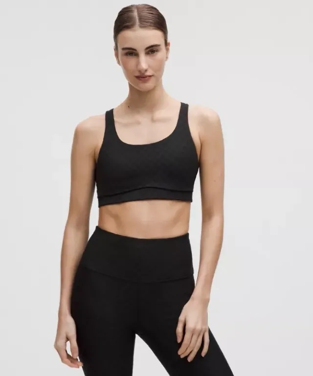lululemon – Women's Energy Jacquard Sports Bra Medium Support, B-D Cups Evolve – Color Black – Size L