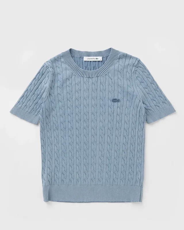 Lacoste Washed Effect Cable Knit Sweater - Blue
