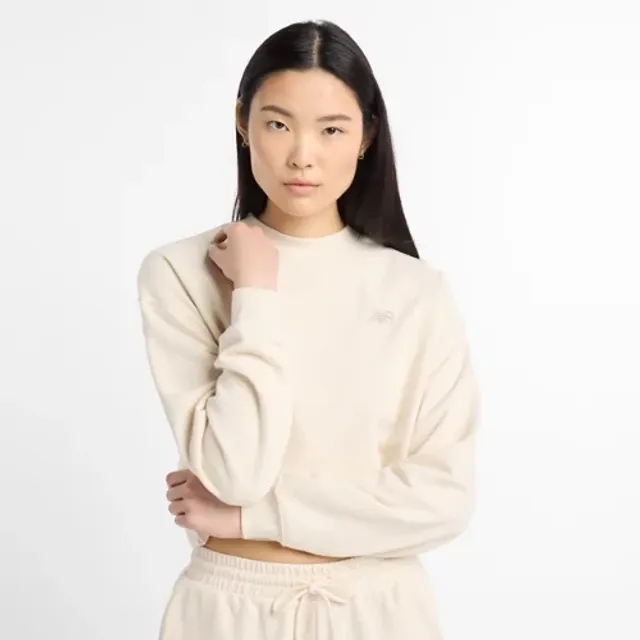 New Balance Women's Coastal Fleece Crew in Beige Cotton Fleece