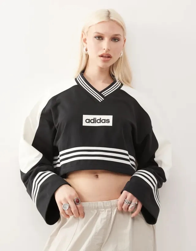 adidas Originals Sweatshirt Adidas Blocking Crewneck Sweatshirt Black/ Off White Xs
